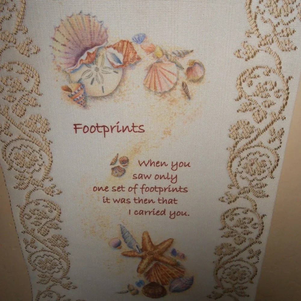 Beautiful Hanging Lace Cloth Banner FOOTPRINTS Sign 💖
